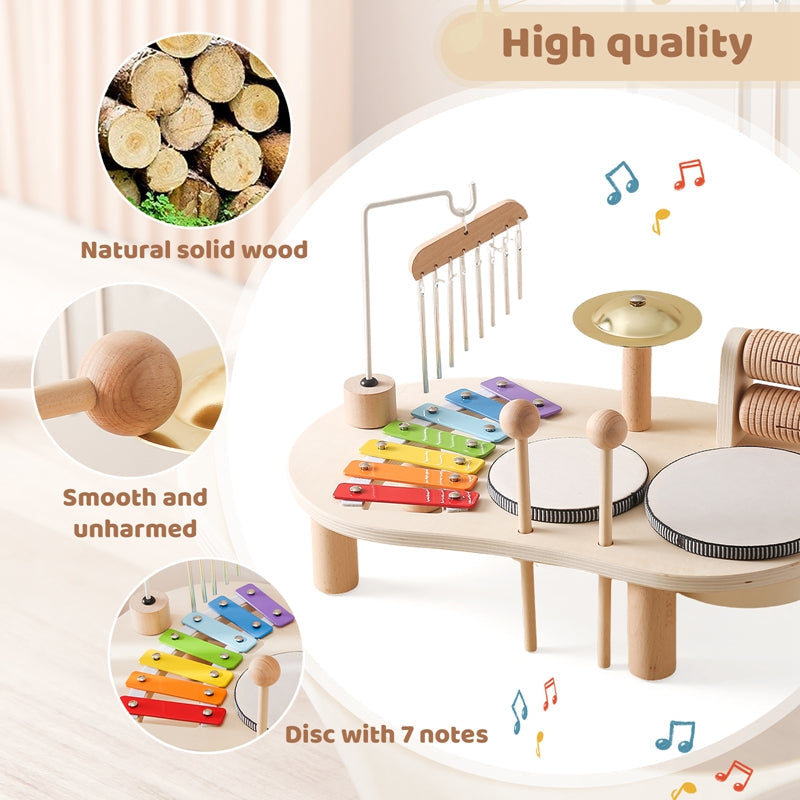 Wooden Musical Table with Xylophone, Drums and Cymbals, Ages 1+