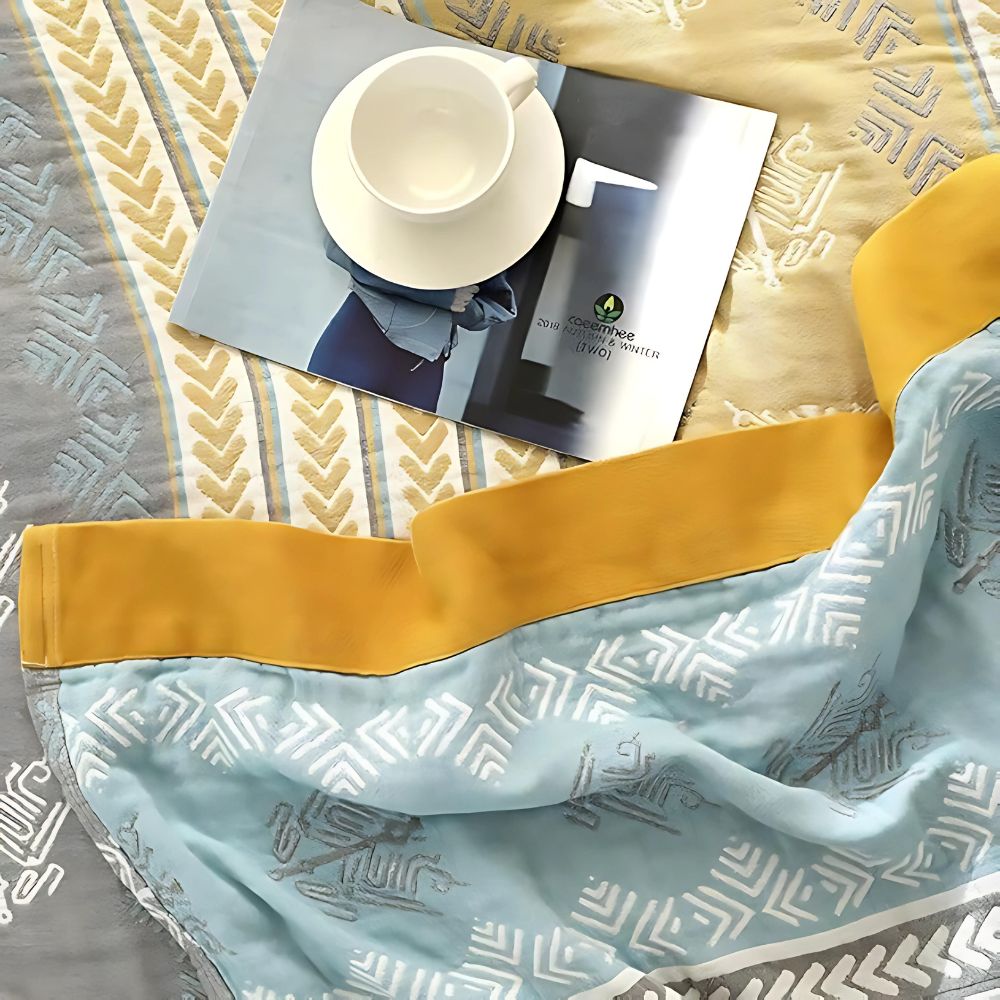 Reversible Cotton Throw Blanket - Cozy Wheatfield Dreams Design