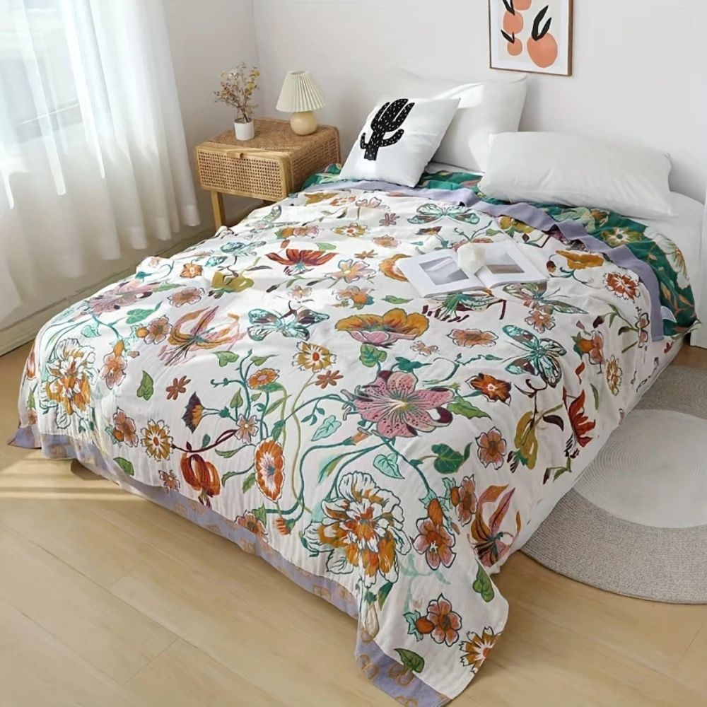 Soft Wildflower Cotton Throw Blanket for Cozy Home Decor