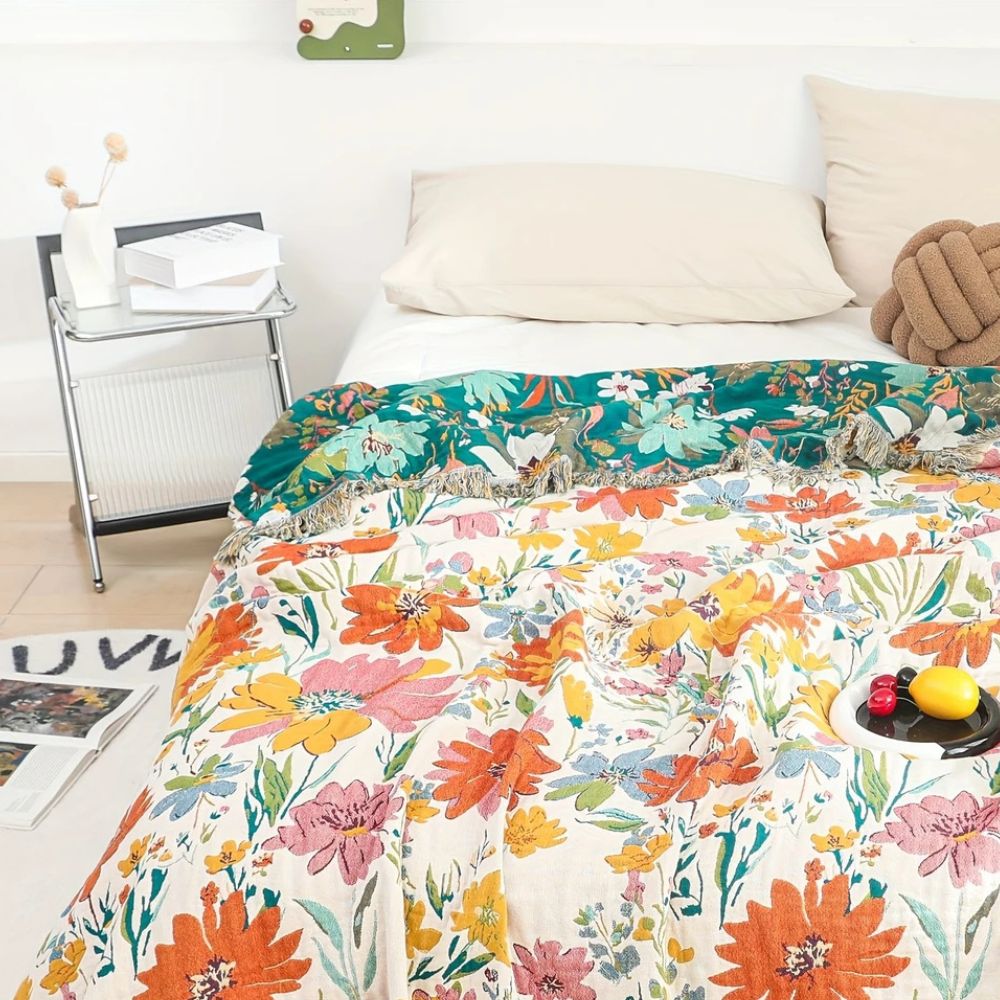 Plaid en coton Cozy Wildflower Garden pour la décoration intérieure