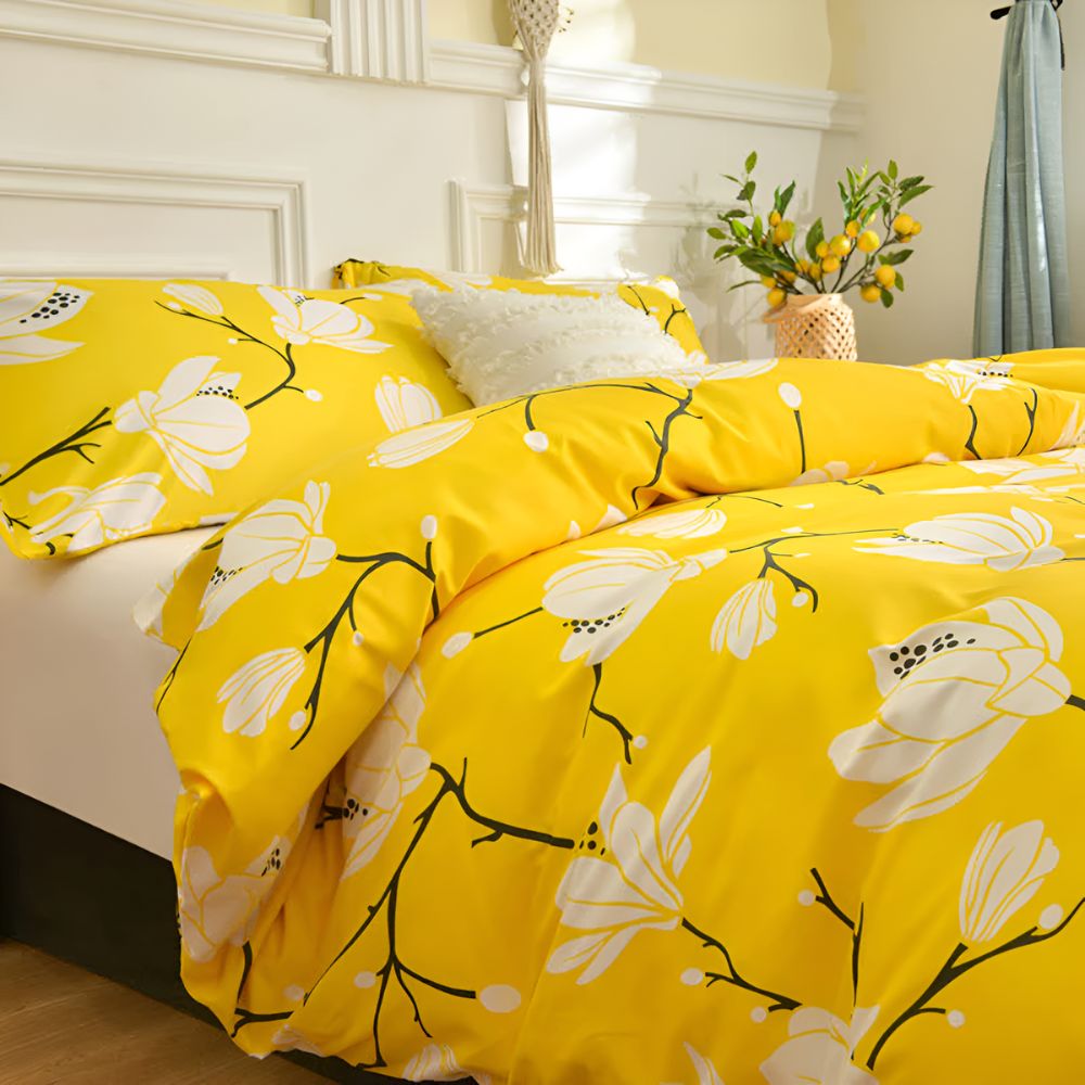 Gelbes Blüten Bettbezug-Set - 3-teiliges Bettwäsche-Set für Komfort