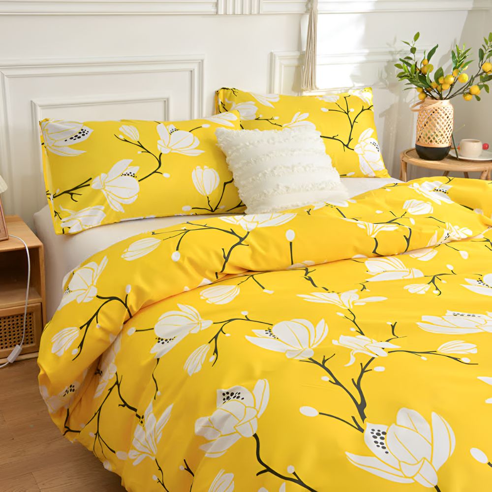 Gelbes Blüten Bettbezug-Set - 3-teiliges Bettwäsche-Set für Komfort