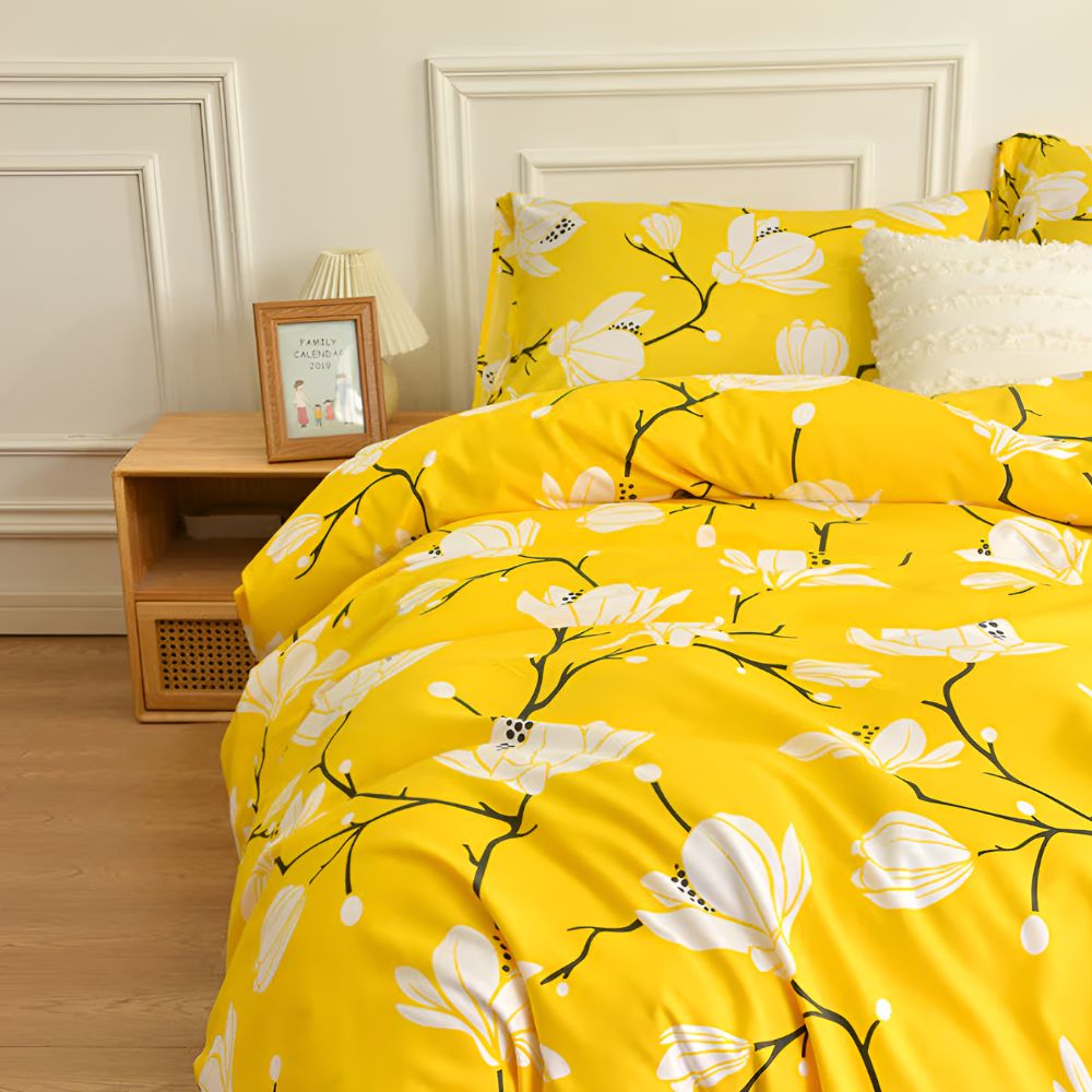 Yellow Blossom Quilt Cover Set - 3 Piece Bedding Set for Comfort