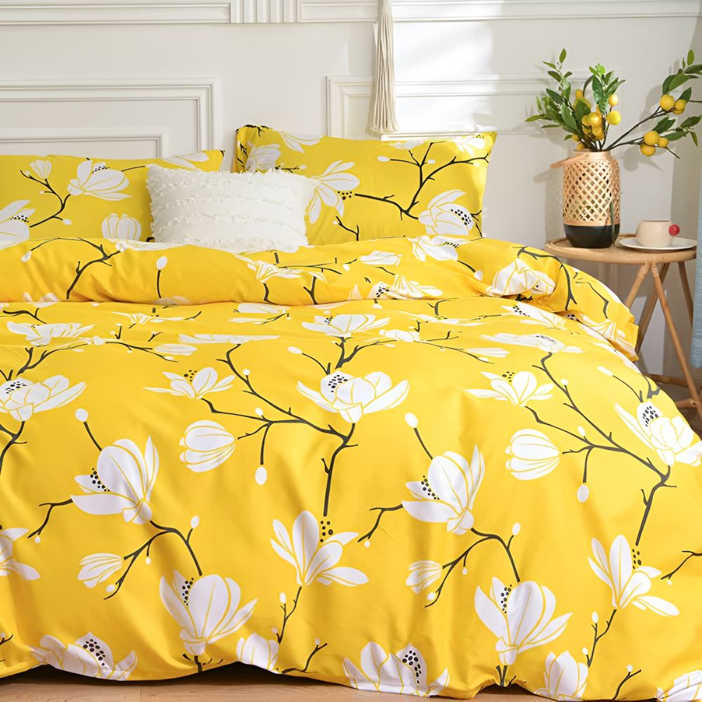 Gelbes Blüten Bettbezug-Set - 3-teiliges Bettwäsche-Set für Komfort