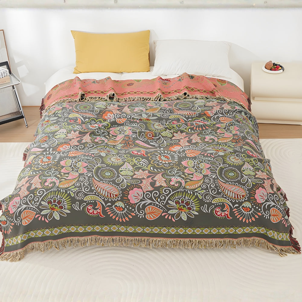 Umkehrbare Boho Herbstblattwurfdecke für gemütliche Wohnkultur