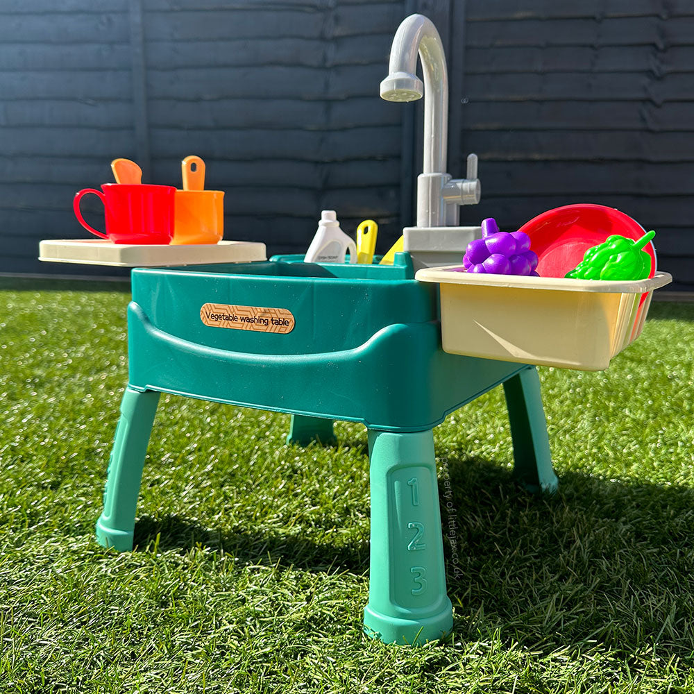 Kids' Water Play Kitchen with Working Tap and 19 Accessories