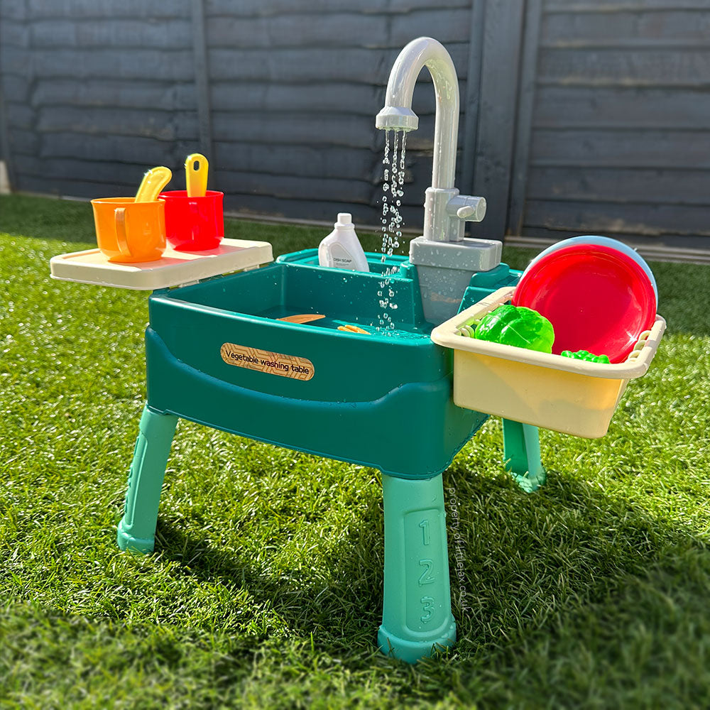 Kids' Water Play Kitchen with Working Tap and 19 Accessories
