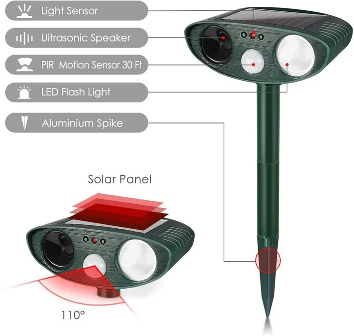 4-Pack Solar-Powered Ultrasonic Deer Repeller