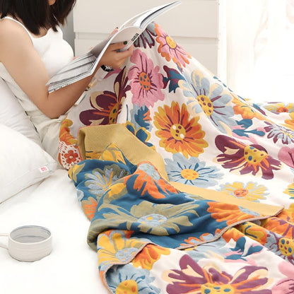 Cozy Floral Cotton Throw Blanket for Home Decor and Comfort
