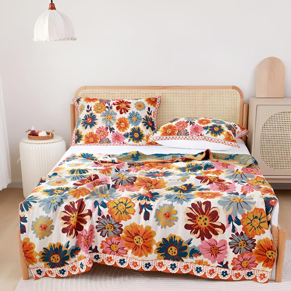 Plaid en coton floral confortable pour décoration intérieure et confort