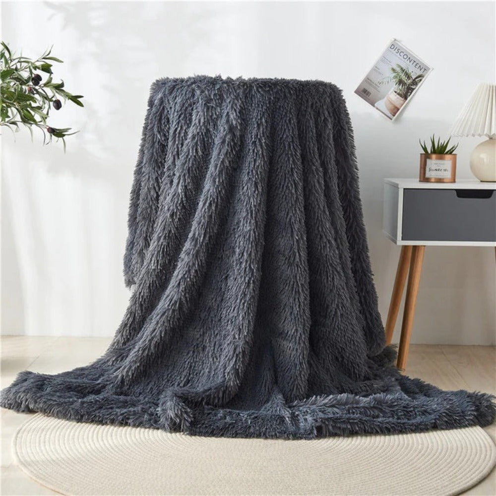 Cozy Fuzzy Faux Fur Throw Blanket for Home Decor & Warmth