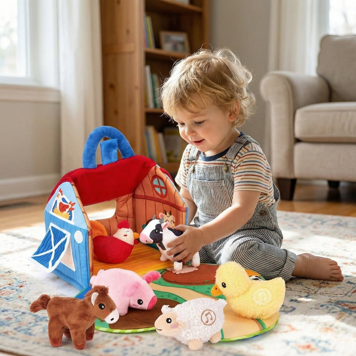Plush Farm Animal Sound Play Set with Mat, 7 Pieces