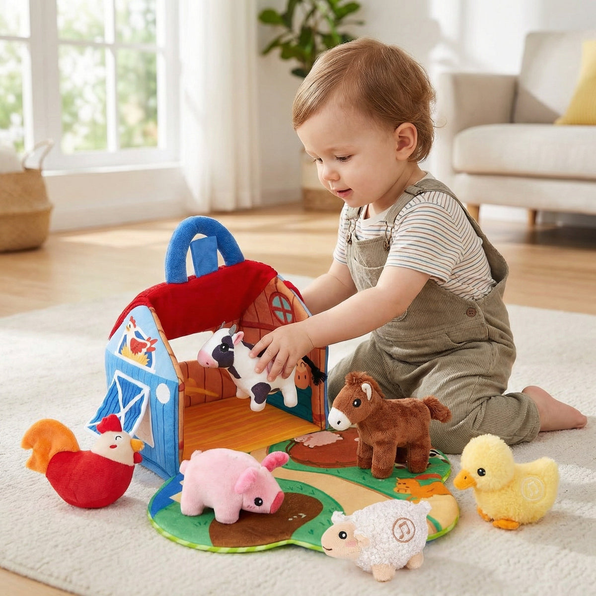 Plush Farm Animal Sound Play Set with Mat, 7 Pieces