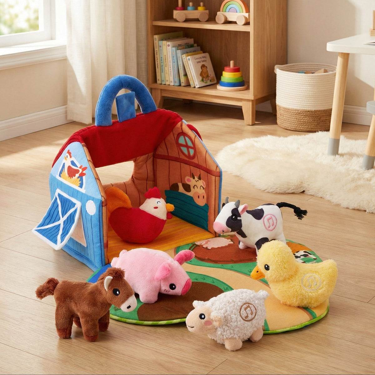Plush Farm Animal Sound Play Set with Mat, 7 Pieces