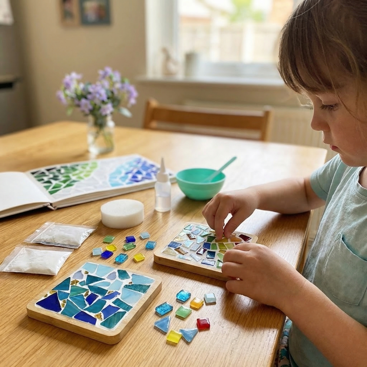 DIY Mosaic Coaster Craft Kit with Glass Tiles