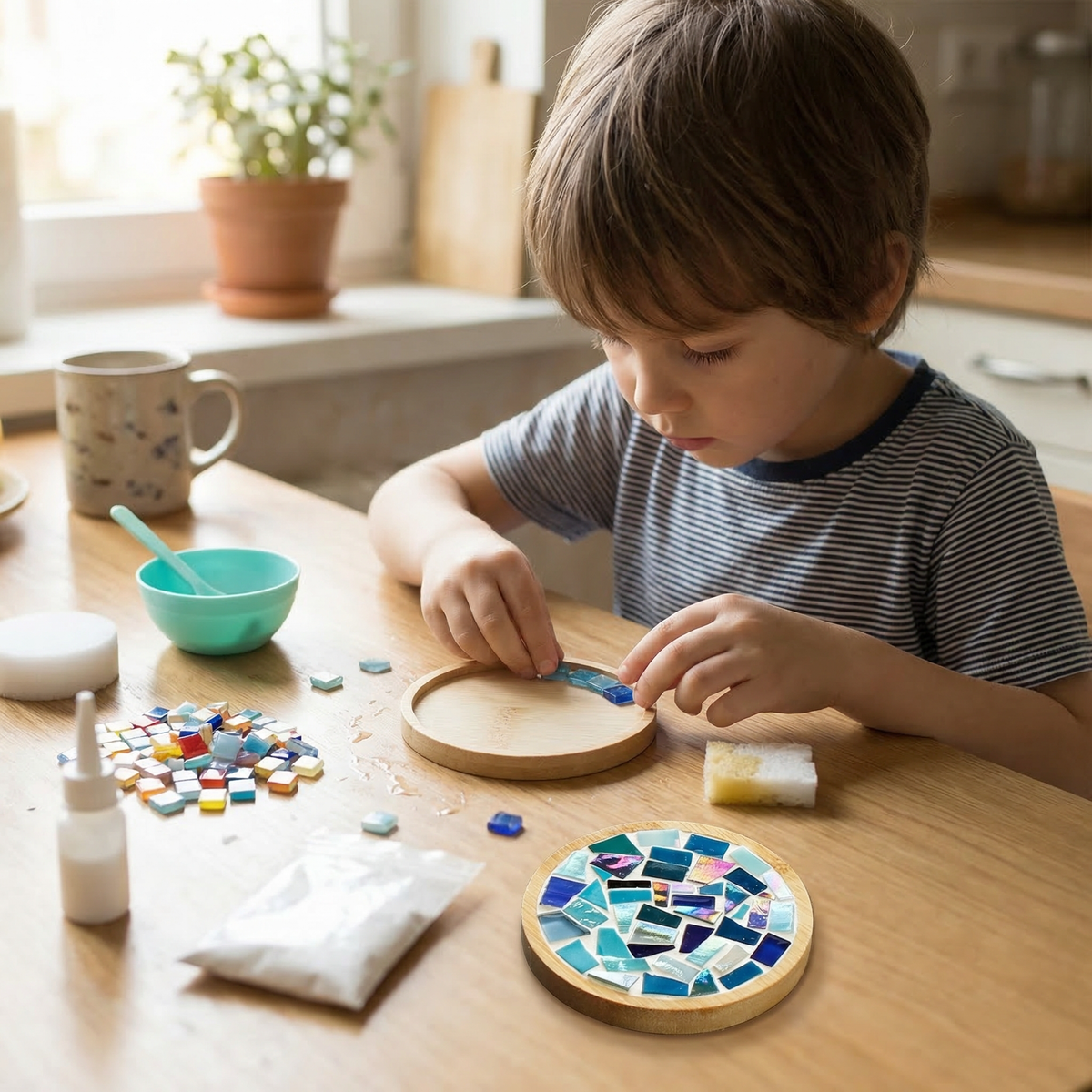 DIY Mosaic Coaster Craft Kit with Glass Tiles