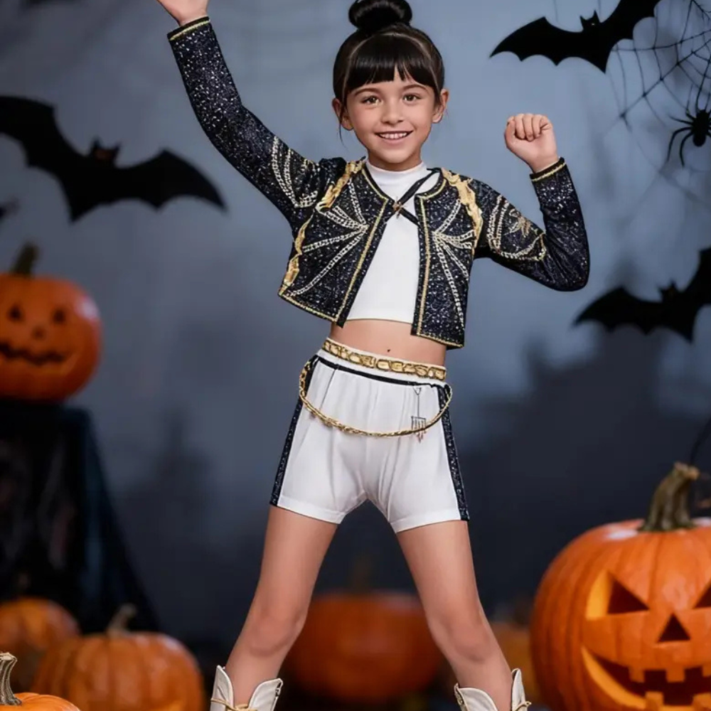 Kids' K-Pop Dance Costume with Jacket, Skirt and Belt