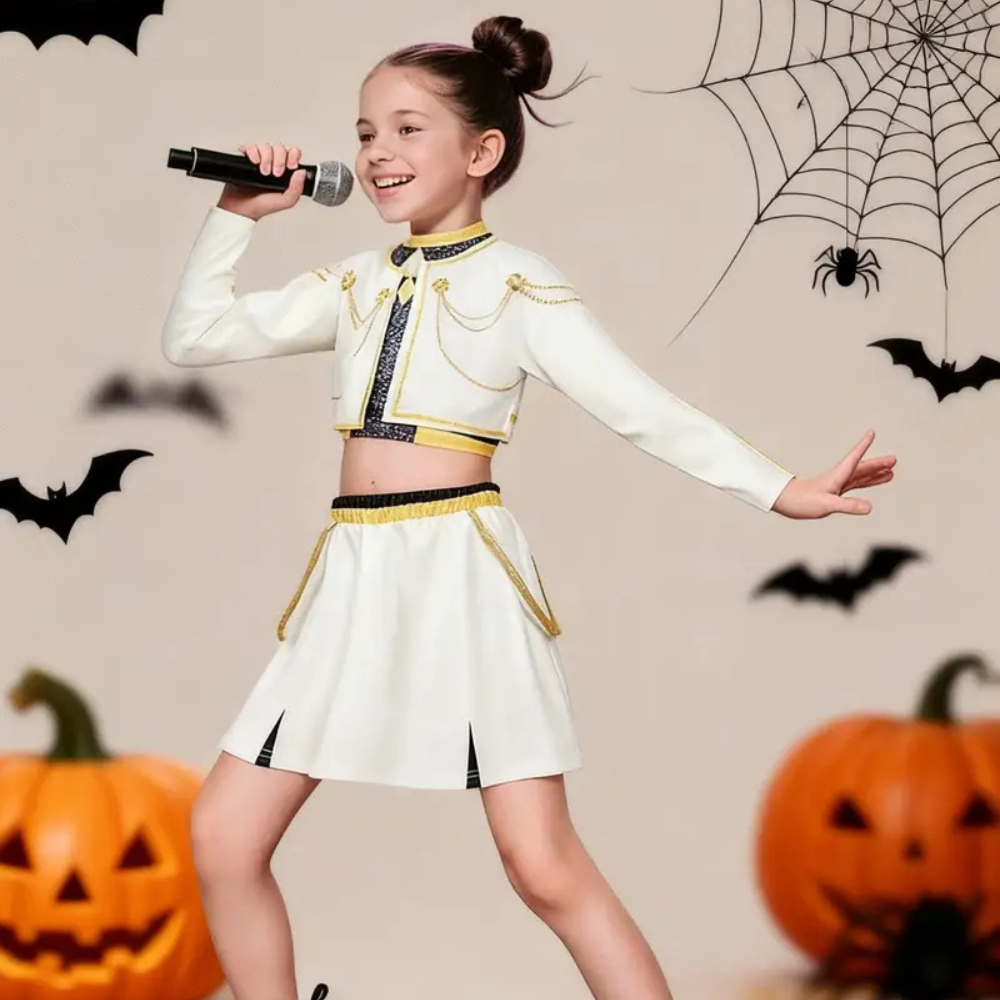 Kids' K-Pop Dance Costume with Jacket, Skirt and Belt
