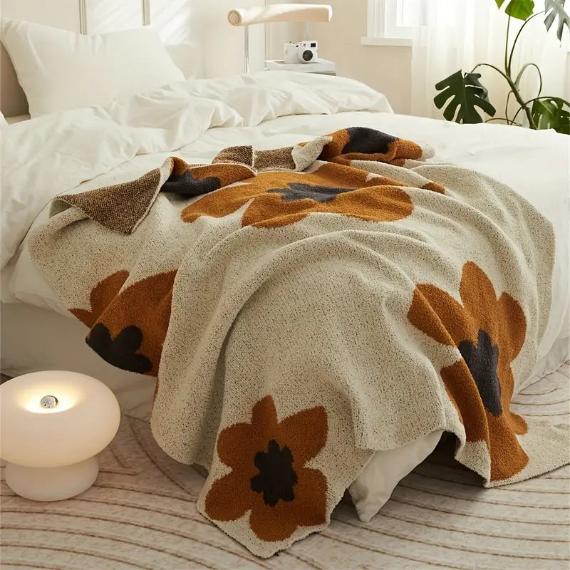 Blumen Strickdecke | Gemütliche Aurora Bloom Wurfdecke für Wohnkultur