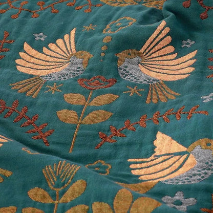 Reversible Cotton Bird Blanket | Cozy Scandinavian Throw for Home