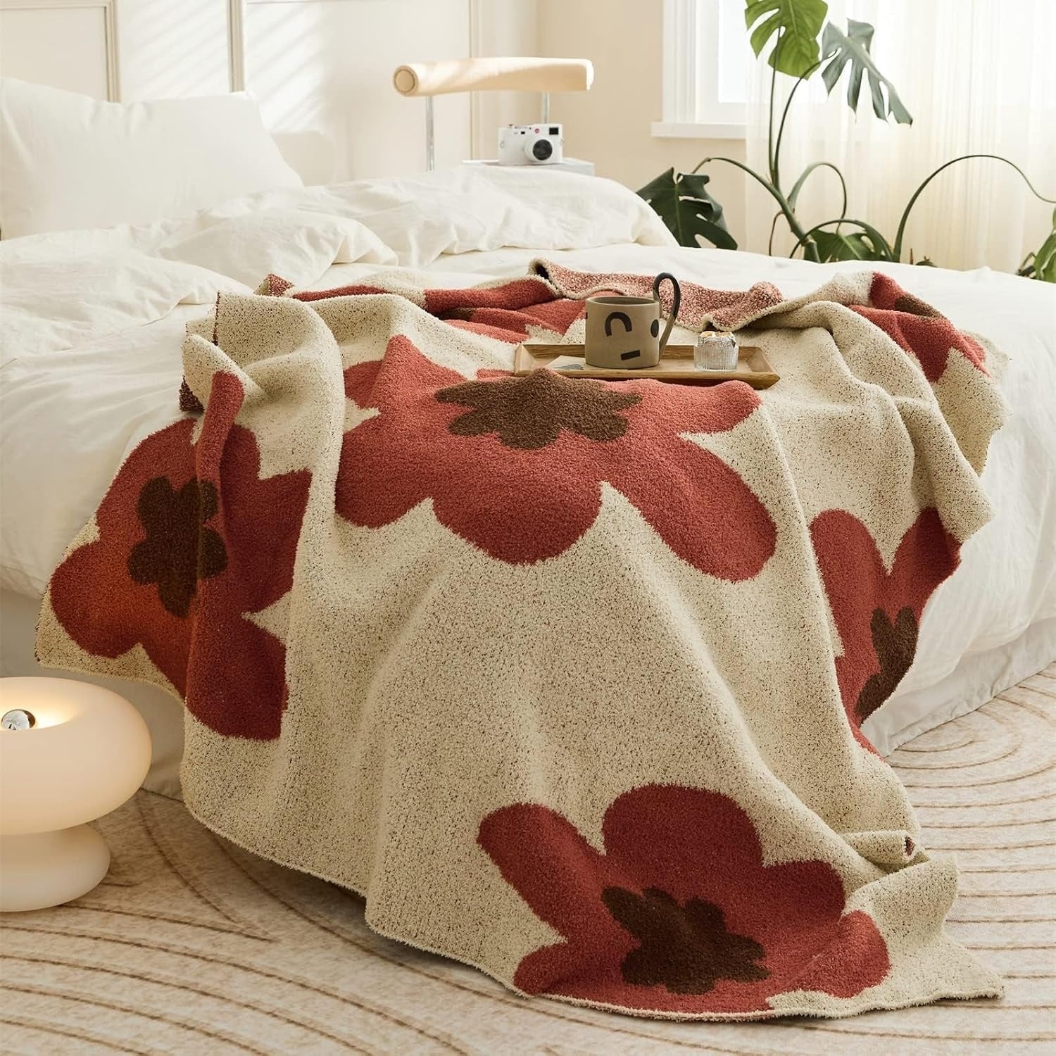 Blumen Strickdecke | Gemütliche Aurora Bloom Wurfdecke für Wohnkultur