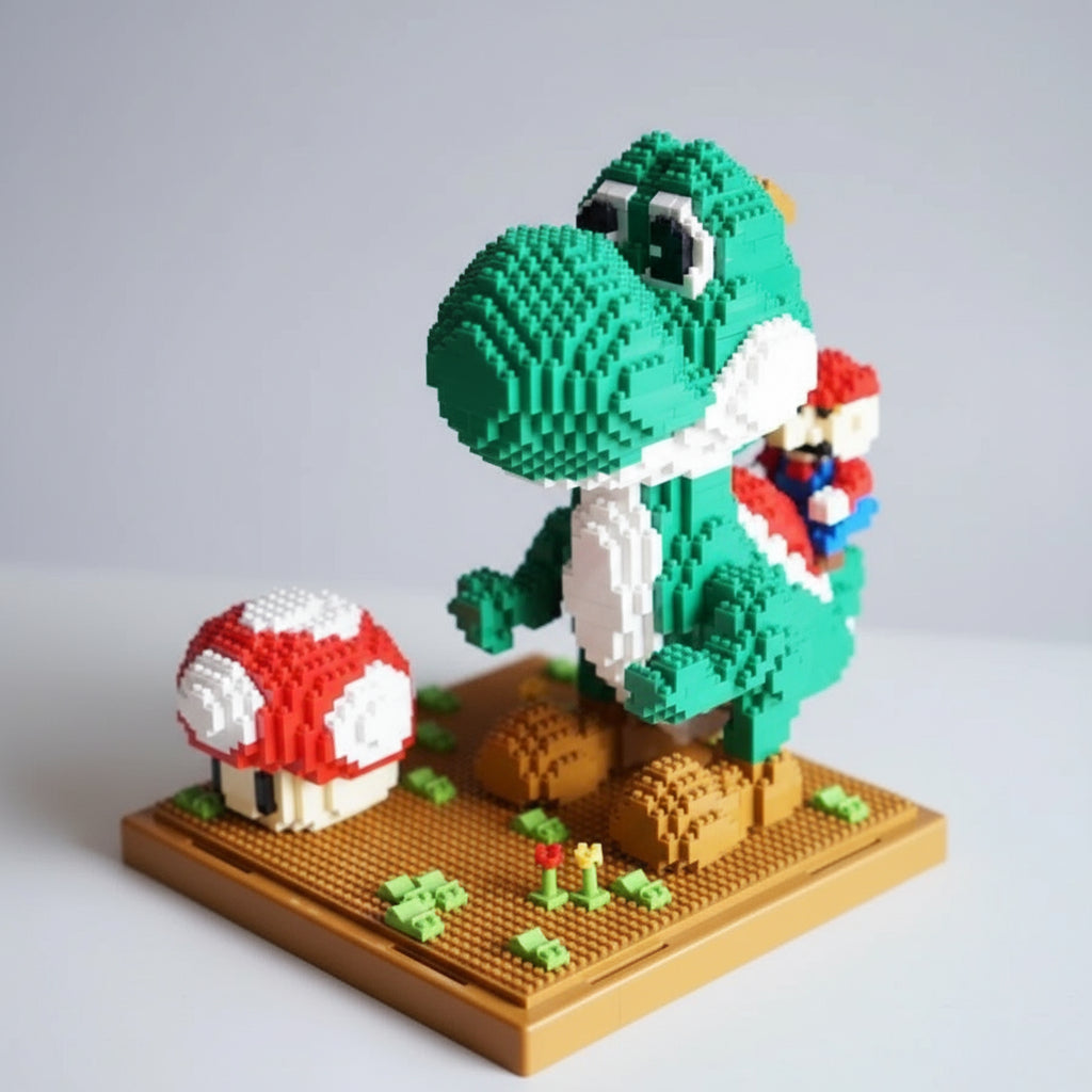 Green Dinosaur and Red Plumber Building Set with Baseplate, 1,701 Pieces