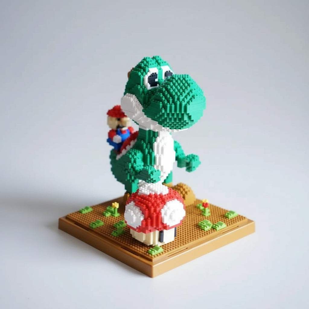 Green Dinosaur and Red Plumber Building Set with Baseplate, 1,701 Pieces