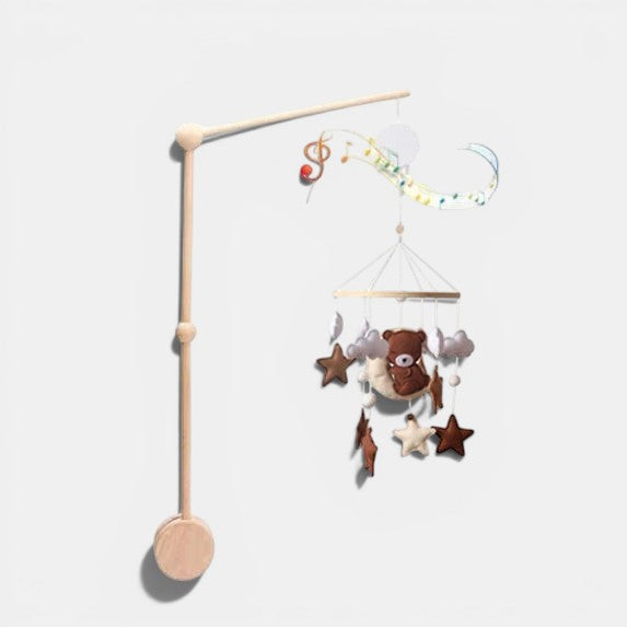 Wooden Musical Baby Mobile with Bear, Clouds and Stars