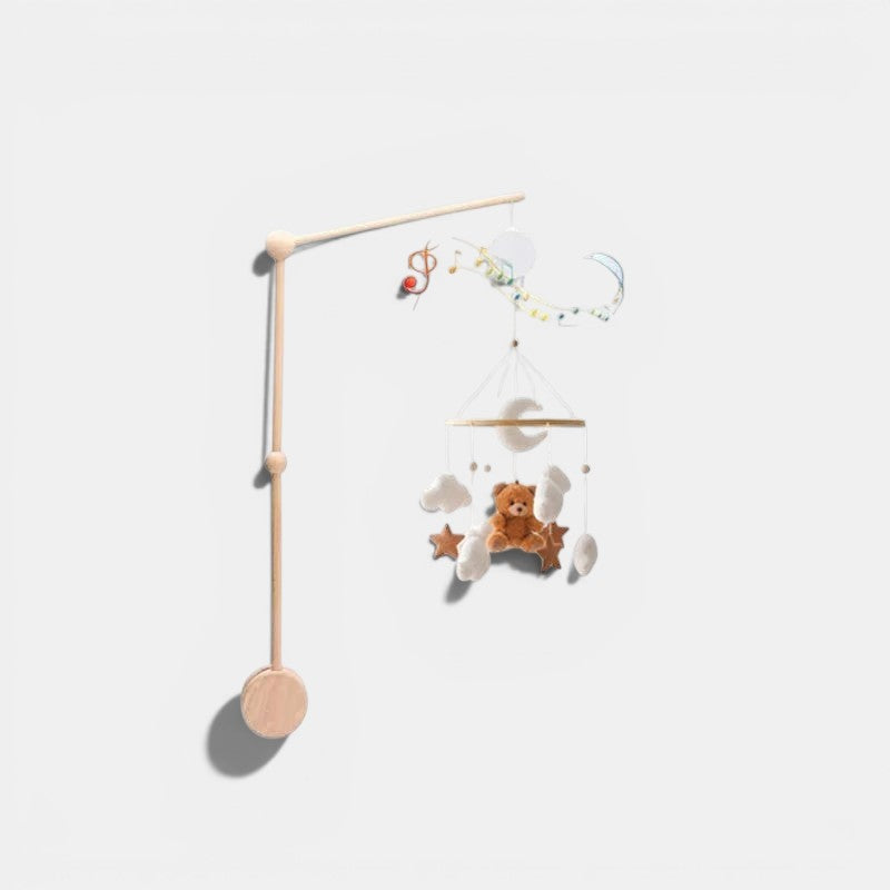 Wooden Musical Baby Mobile with Bear, Clouds and Stars