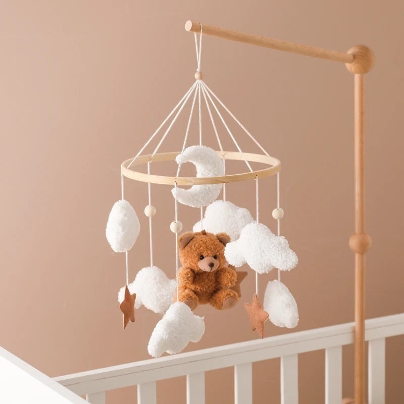 Wooden Musical Baby Mobile with Bear, Clouds and Stars