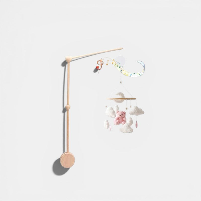 Wooden Musical Baby Mobile with Bear, Clouds and Stars