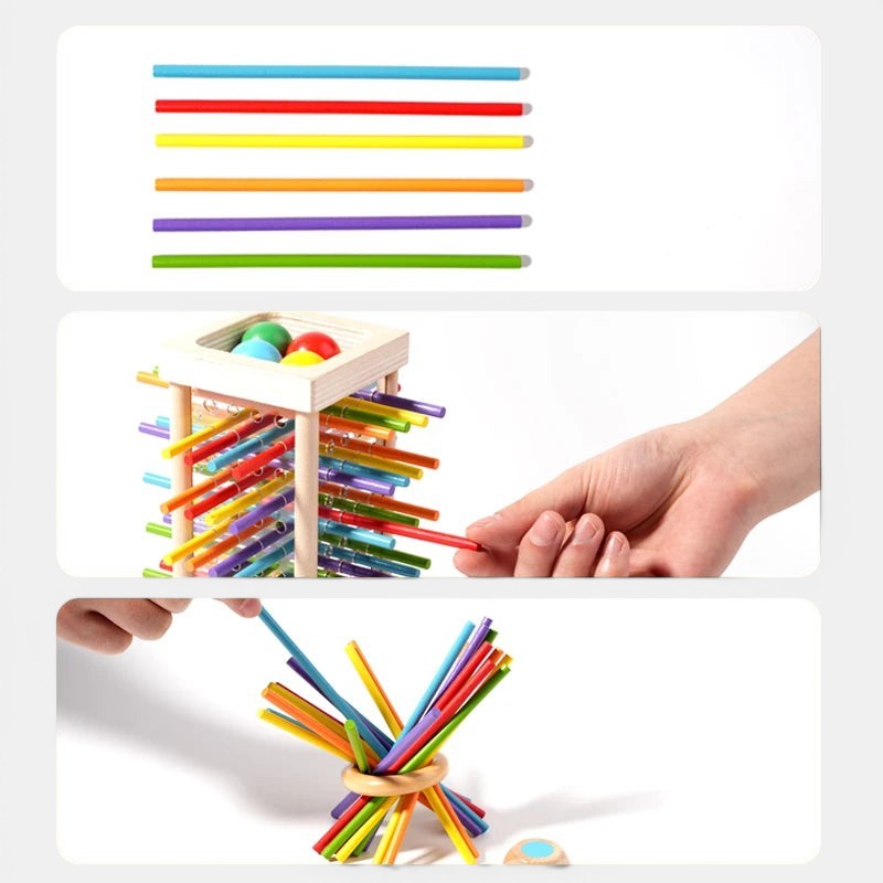 Wooden Montessori Balance and Counting Game with Sticks and Balls