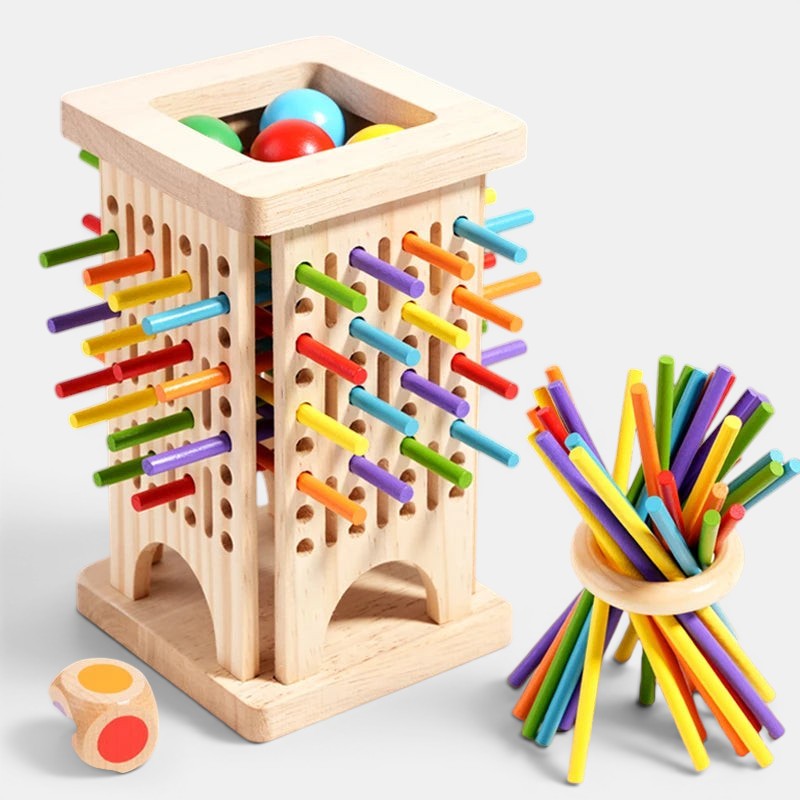Wooden Montessori Balance and Counting Game with Sticks and Balls