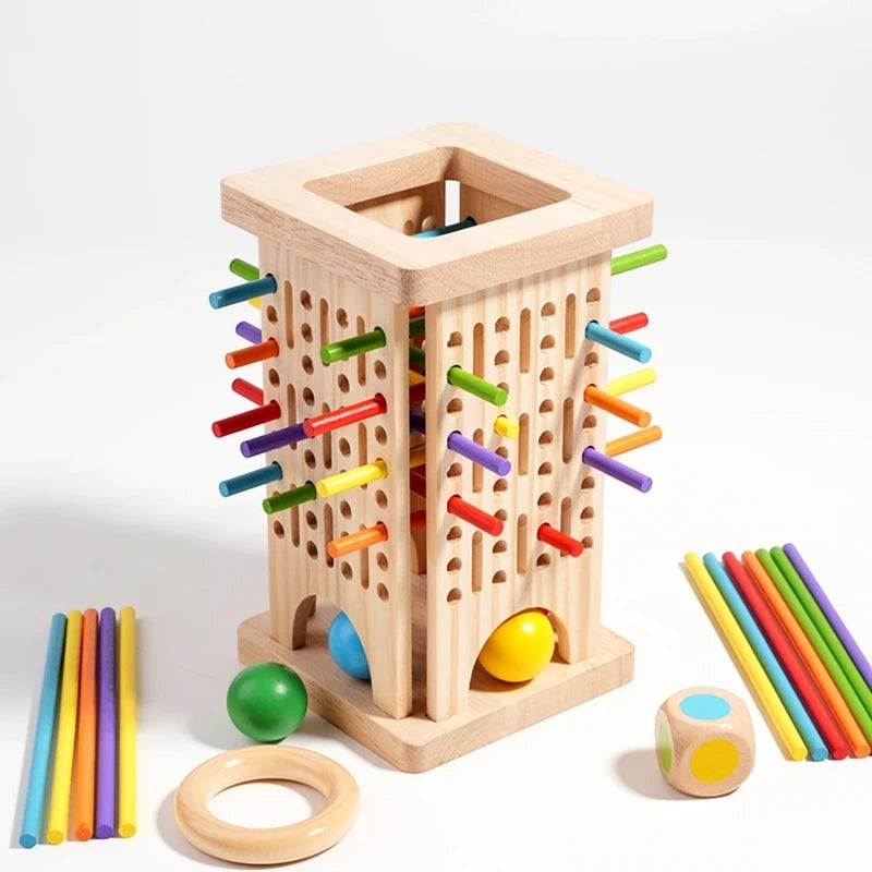 Wooden Montessori Balance and Counting Game with Sticks and Balls