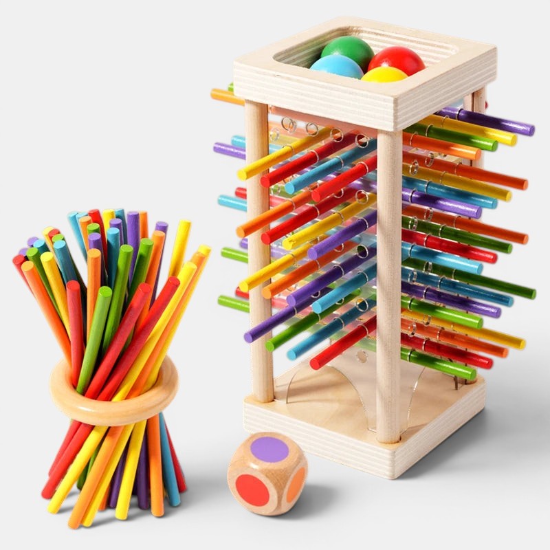 Wooden Montessori Balance and Counting Game with Sticks and Balls