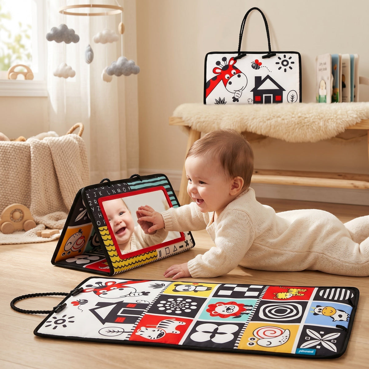 Baby Sensory Book with Mirror and High-Contrast Patterns