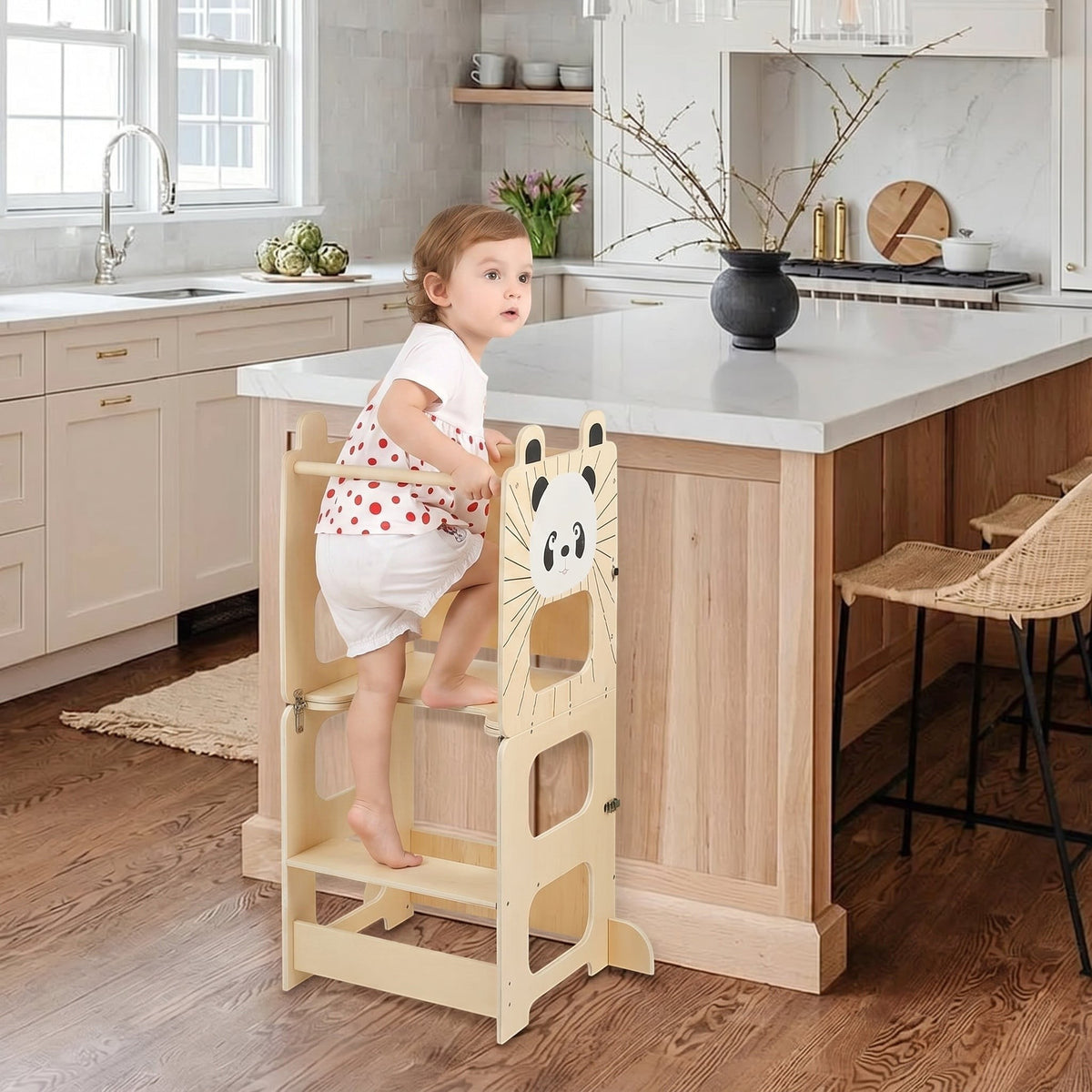 Adjustable Wooden Montessori Learning Tower with Blackboard