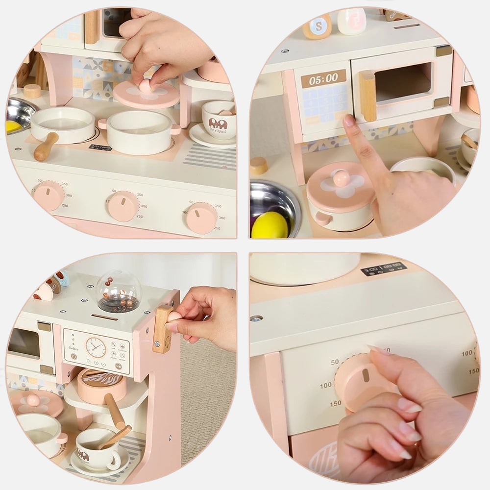 Wooden Kids' Play Kitchen with Oven, Microwave and Sink