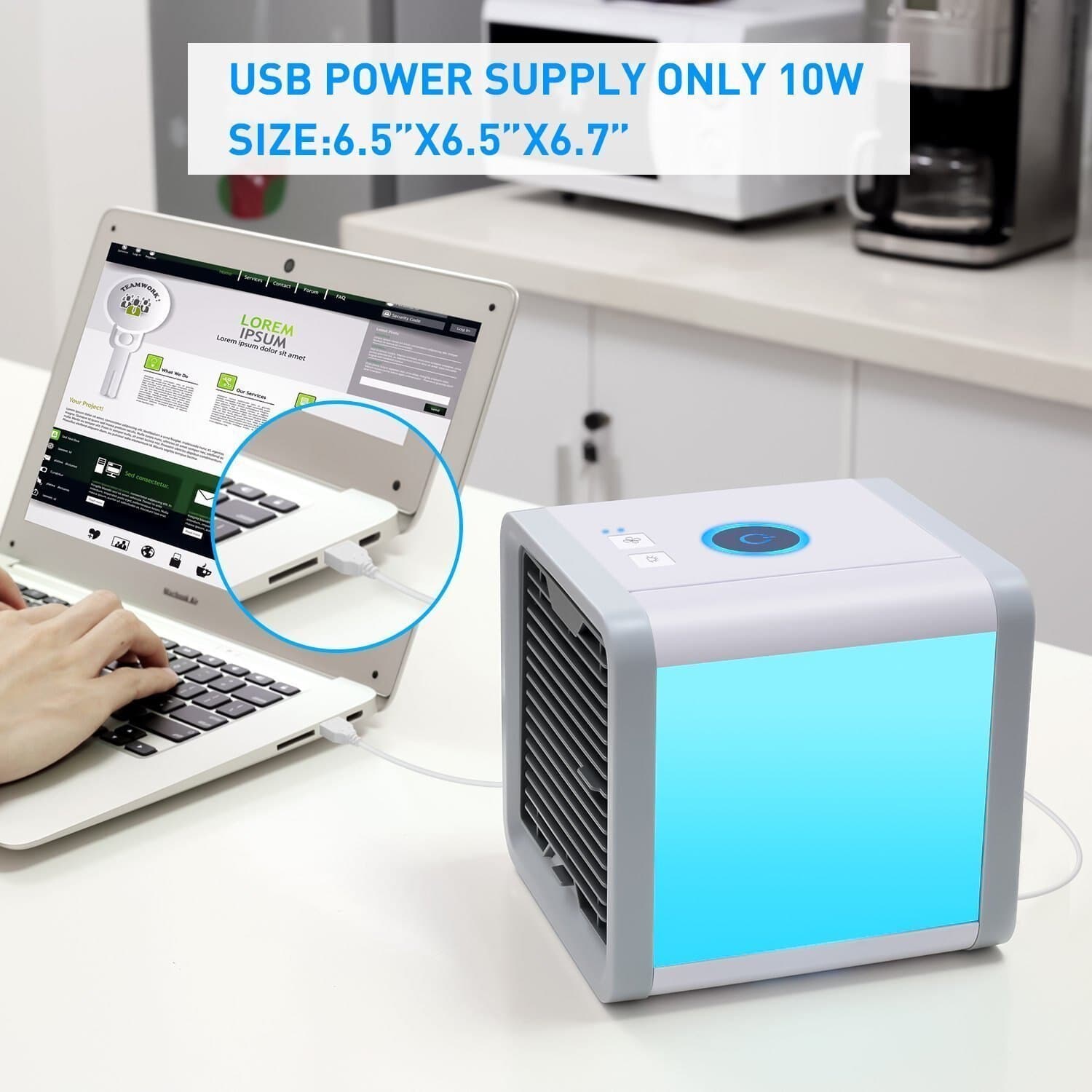3-in-1 USB Air Cooler, Humidifier & Purifier with LED Light