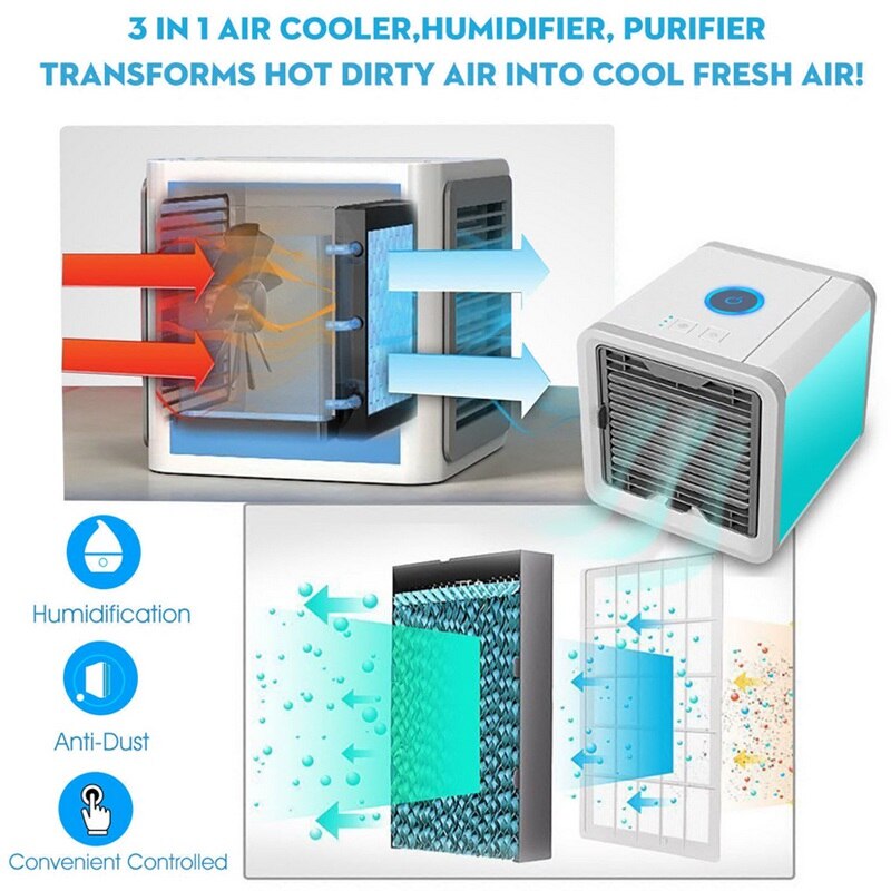 3-in-1 USB Air Cooler, Humidifier & Purifier with LED Light