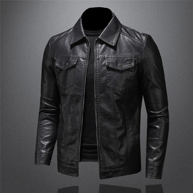 Manteau en cuir élégant, polyvalent et intemporel pour motards hommes